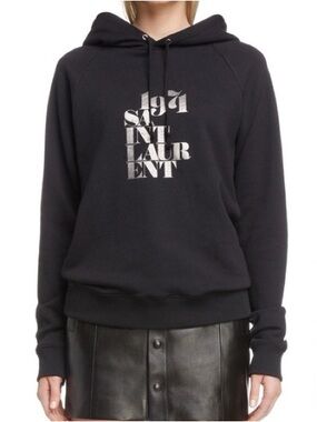 Saint Laurent Black Hoodie with Silver 1971 Logo